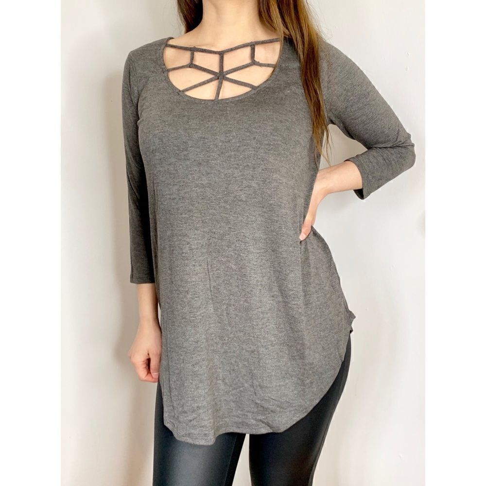 ❗️LAST❗️Criss cross charcoal Tunic - Picture 2 of 3